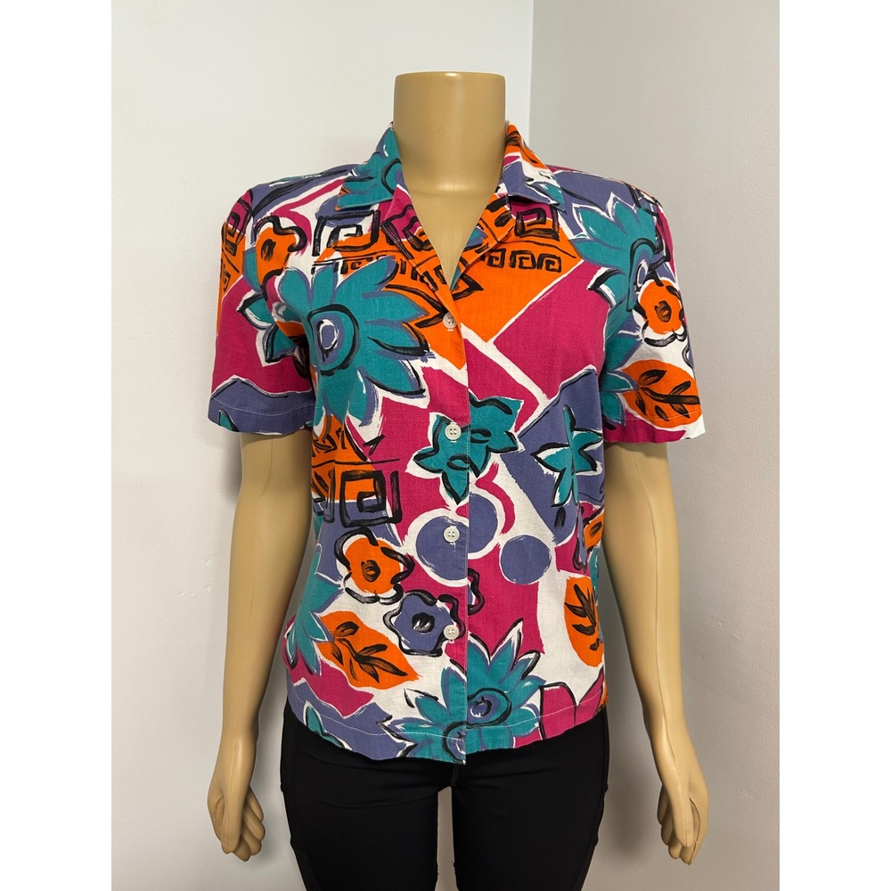 Vintage Country Suburbans Abstract Floral Button Up Shirt Womens 6 Made in USA